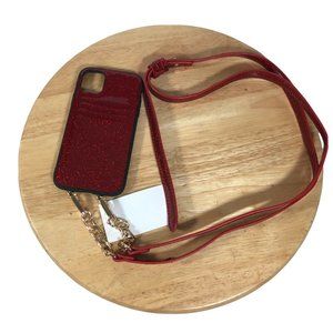 NEW Nordstrom Iphone 11 Case Card Holder Detach Crossbody Strap Red Glitter
